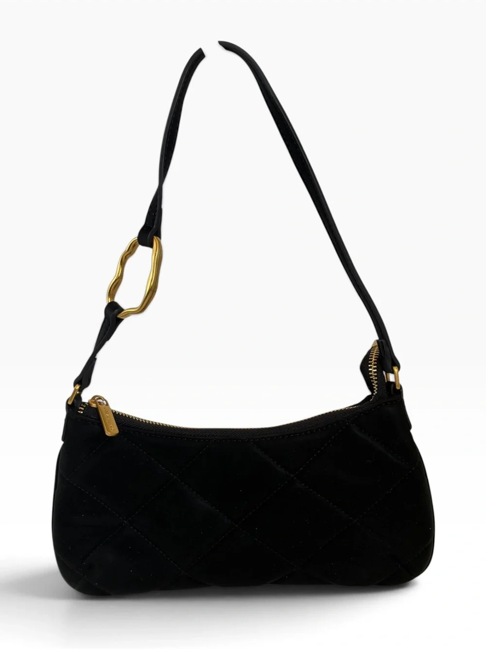 Urban Revivo Black Quilted Shoulder Bag Gold Hardware Y2K Baguette Purse